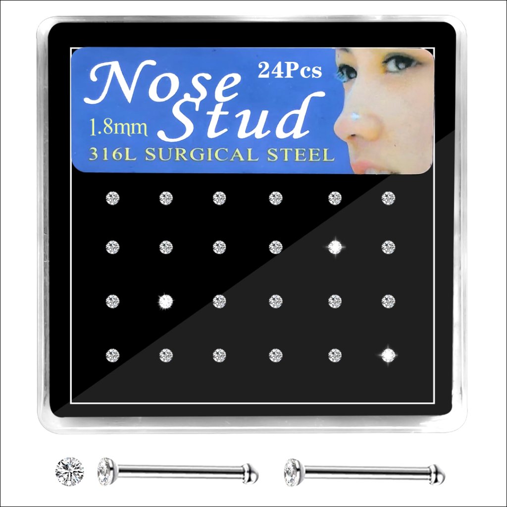 Surgical Steel Nose Studs 1530mm Sizes Cubic Zirconia Hypoallergenic